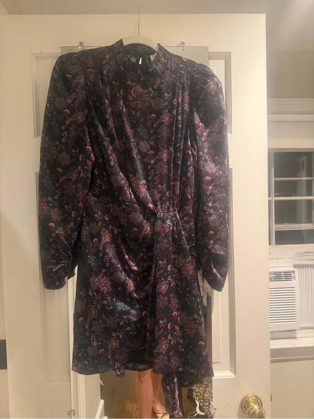 Women's Long-Sleeve Floral Mini Dress - Navy with Pink Accents